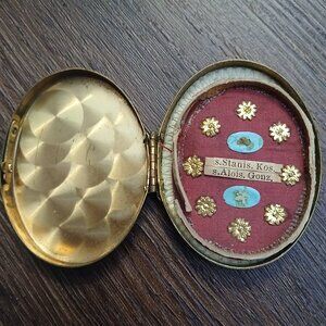 ANTIQUE CATHOLIC SAINTS Stanislaus Kostka Aloysius Gonzaga RELIC RELIQUARY